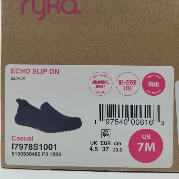 Ryka Slip-On‎ Echo Comfort Clogs – Black, Size 7M Women's Walking Shoes